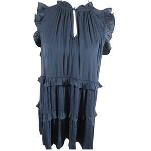 Destination Maternity Large Blue Ruffled Dress Tiered Cap Sleeve